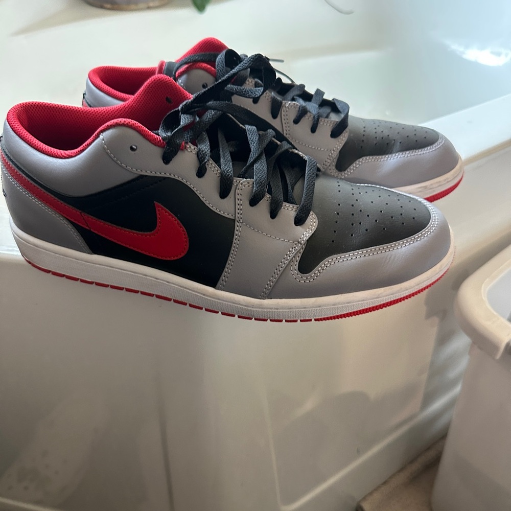 Nike Jordan 1 Low Men's Black, Gray, and Red Sneakers